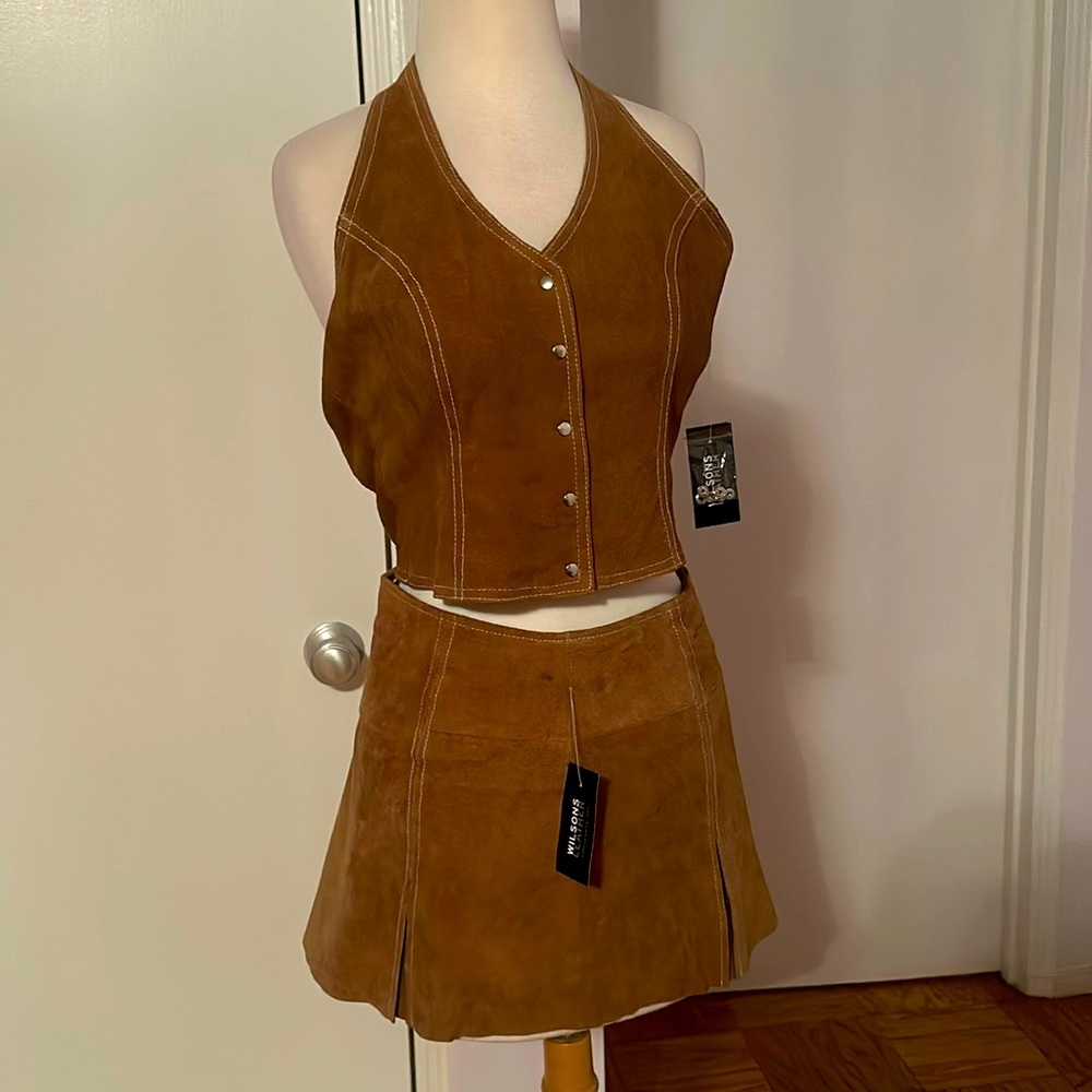 NWT Buckskin leather halter top and mini skirt